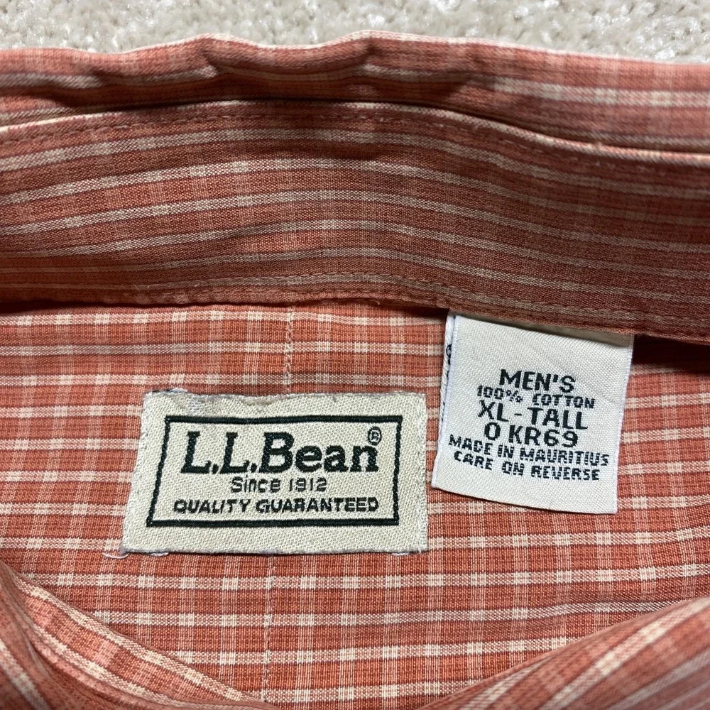 LL Bean‎ Shirt Mens XL Tall Orange Plaid Button Down Pocket Casual Outdoors
